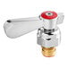 A chrome and red Regency hot water valve cartridge with a red handle.