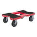 A red and black Snap-Loc E-Track dolly with wheels.