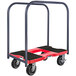 A red and black Snap-Loc panel cart with wheels.