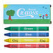 A print box of round kids restaurant crayons in green, blue, red, and yellow.