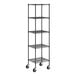 A black Regency wire shelving unit with casters.