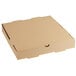 A Kraft corrugated cardboard pizza box with a lid.