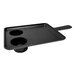 An Elite Global Solutions black bamboo/melamine compartment tray with 2 cup holders.