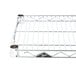 A close-up of a Metro Super Erecta chrome wire shelf with two holes.
