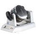 A Waring commercial double Belgian waffle maker with a silver handle.