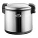 A Galaxy stainless steel electric rice warmer with a lid on a pot.