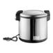 A Galaxy stainless steel electric rice warmer with a black and silver lid and cord.