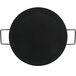 An American Metalcraft round black wrought iron griddle with two handles.