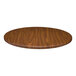 A Perfect Tables 24" round outdoor woodgrain table top with a light walnut finish.