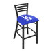 A blue chair with a white Los Angeles Dodgers logo on the seat.