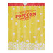A yellow Carnival King popcorn bag with red and white stripes and a picture of popcorn on it.
