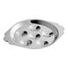 A stainless steel Choice 6-well serving plate with holes.