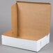 A white cardboard half sheet cake box with a brown lid.