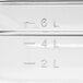 A Choice clear polycarbonate food pan with numbers on the side.