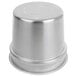 A silver metal container with a round base.