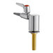 A silver and chrome Chicago Faucets laboratory turret with a yellow handle and red button.