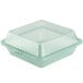 A jade green plastic GET Eco-Takeouts container with a lid.