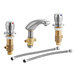 Three Chicago Faucets metering faucets with rigid spouts and adjustable centers on a white background.
