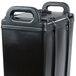 A black plastic replacement top gasket for a Cambro insulated beverage container.