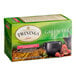 A green and white box of Twinings Green Tea with Raspberry, Pomegranate, & Strawberry Tea Bags.