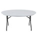 A gray Correll round folding table with a white surface and black legs.