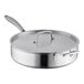 A close-up of a silver Vigor SS3 Series stainless steel saute pan with a lid.