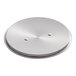 A silver stainless steel circular lid with two holes.