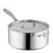 A close-up of a silver Vigor SS3 Series stainless steel sauce pan with lid