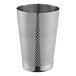 A Barfly stainless steel cocktail shaker with a diamond lattice pattern.