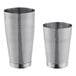 Two silver Barfly Boston cocktail shaker cups with a lattice pattern.