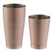 Two copper Barfly Boston cocktail shakers with a diamond lattice pattern.