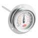 A close up of a Cooper-Atkins stainless steel recessed dial thermometer with a white background.