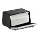 A black Dixie tabletop napkin dispenser with a chrome faceplate on a counter.