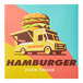 A white customizable square sticker with a burger on the side.