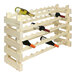 A Franmara natural wooden wine rack with bottles on it.