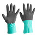 A pair of Ansell AlphaTec dishwashing gloves with green and gray gloves.