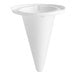 A white cone shaped plastic holder with a square hole.