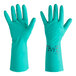 Ansell AlphaTec 37-300 green nitrile gloves with raised lozenge grip on the fingers.