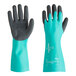 A pair of green and gray Ansell AlphaTec gloves.