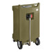 A drab green rectangular PourAway Cadet HDPE container with wheels.