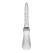 A close-up of a Mercer Culinary stainless steel oyster knife with a textured white handle.