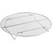 A 17 3/4" round chrome plated steel cooling rack with wire mesh.