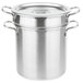 A Vollrath stainless steel double boiler pot with two lids.