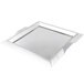 A silver square stainless steel Vollrath serving tray with handles.