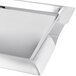 A white square stainless steel serving tray with silver handles.