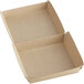 Two open Sabert corrugated kraft clamshell take-out boxes.