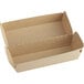 A brown Sabert rectangular cardboard take-out box with two compartments and one open lid.
