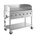 A large stainless steel Backyard Pro outdoor grill on wheels with four burners.