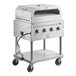 A silver stainless steel Backyard Pro gas grill on a cart.
