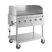 A Backyard Pro stainless steel gas grill on wheels with three burners.